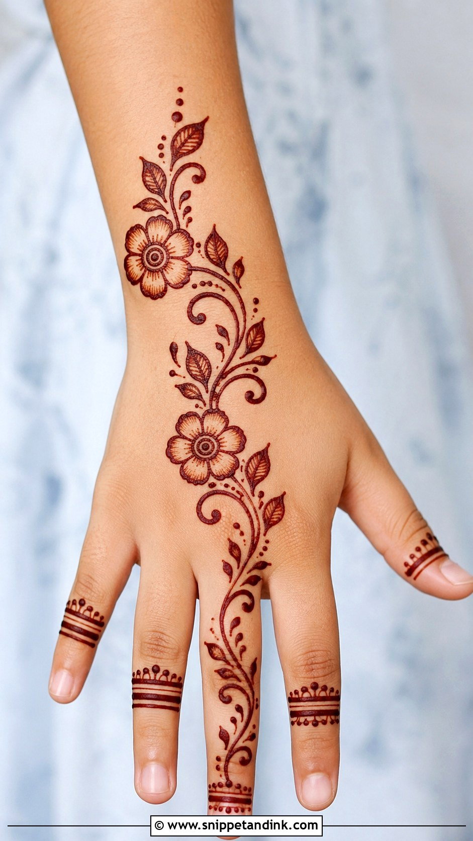 Simple Floral Vine Mehndi Design for Kids - Snippet and Ink - 30 Very Easy Mehndi Designs for Kids