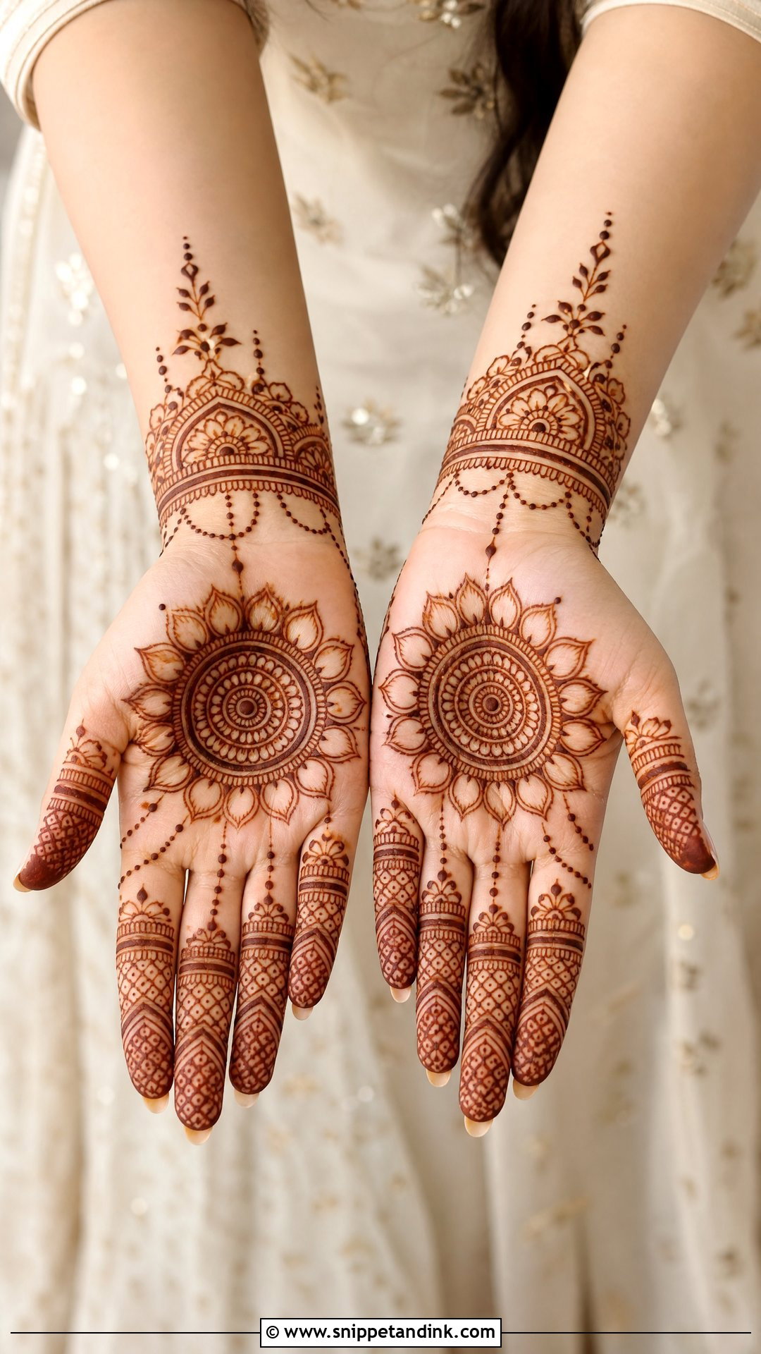 Simple Front Hand Bridal Mehndi Design - Snippet and Ink - 20 Simple Easy Bridal Mehndi Designs