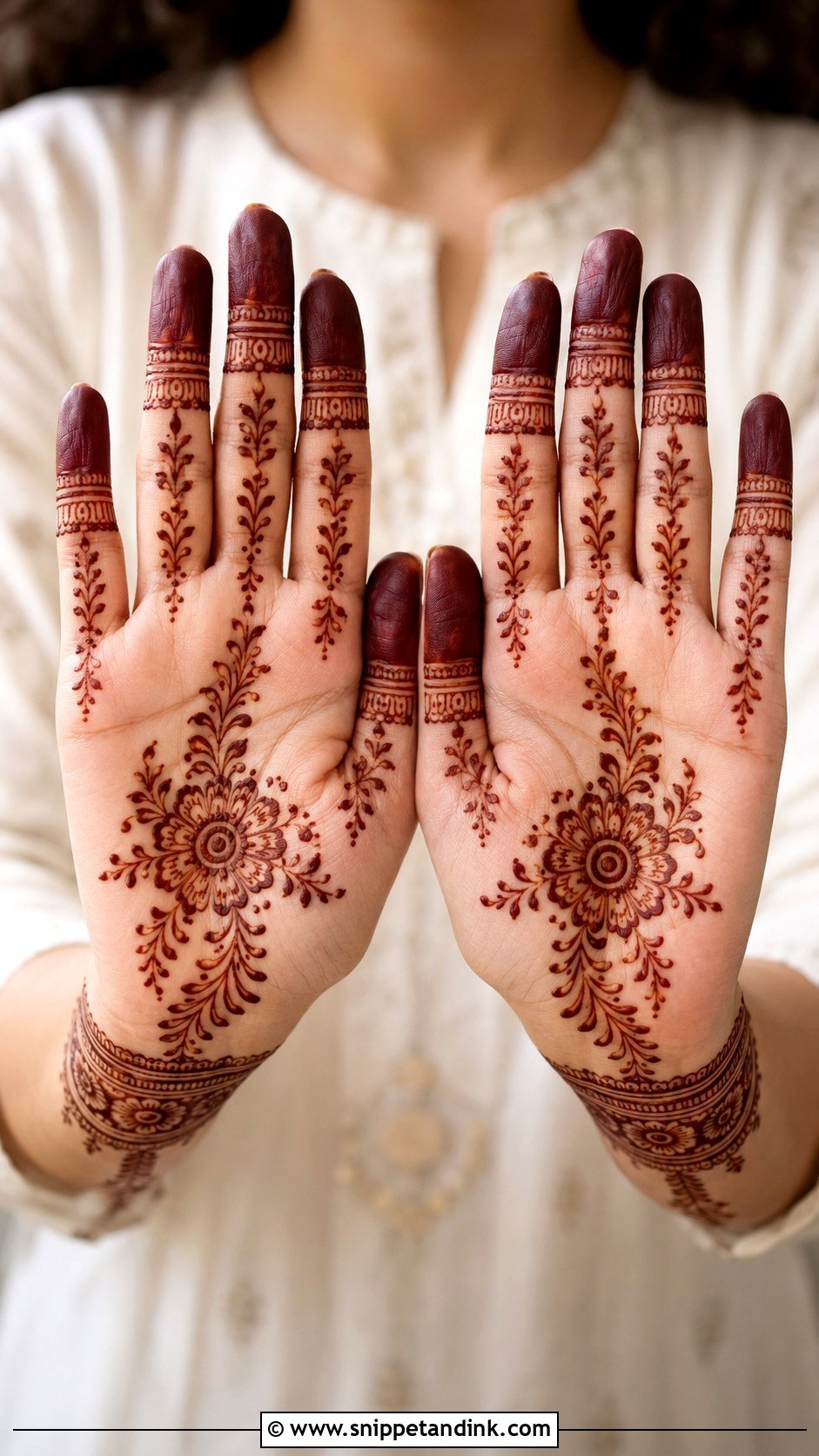 Simple Front Hand Mehndi Design For Long Fingers - Snippet and Ink - 35 Simple Front Hand Mehndi Designs