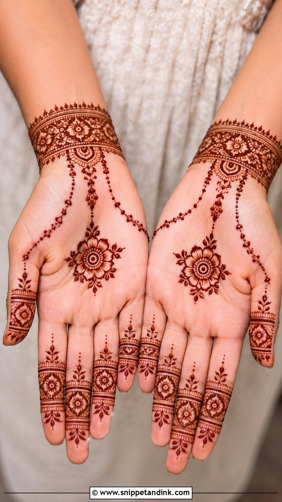 Simple Front Hand Mehndi Design With Bracelet - Snippet and Ink - 35 Simple Front Hand Mehndi Designs