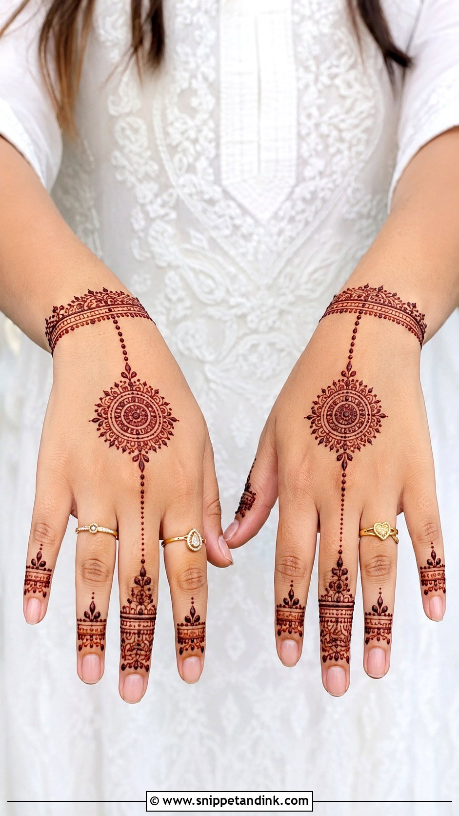 Simple Front Hand Mehndi Design With Finger Rings - Snippet and Ink - 35 Simple Front Hand Mehndi Designs