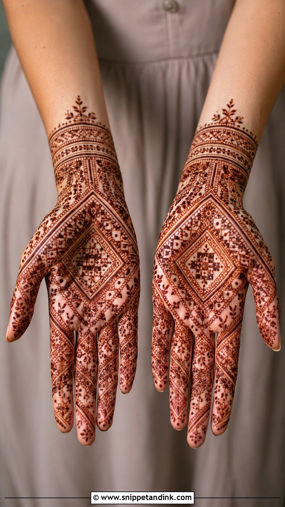 Simple Front Hand Mehndi Design With Geometric Pattern - Snippet and Ink - 35 Simple Front Hand Mehndi Designs