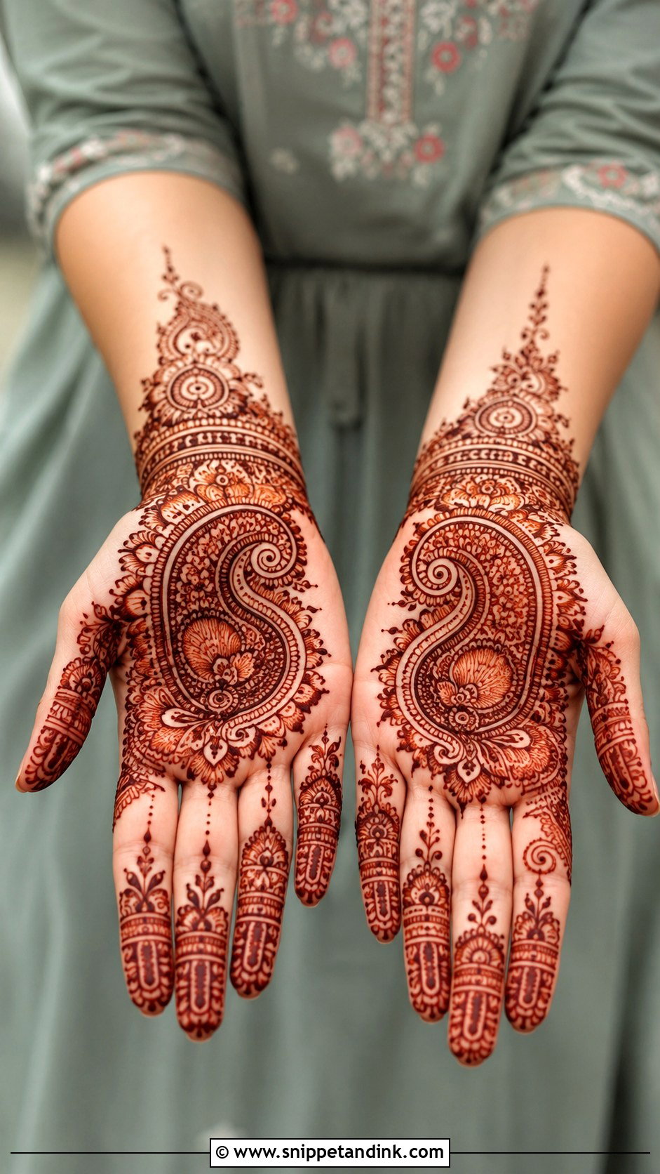 Simple Front Hand Mehndi Design With Paisley - Snippet and Ink - 35 Simple Front Hand Mehndi Designs