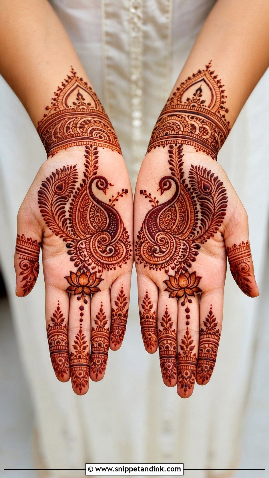 Simple Front Hand Mehndi Design With Peacock - Snippet and Ink - 35 Simple Front Hand Mehndi Designs