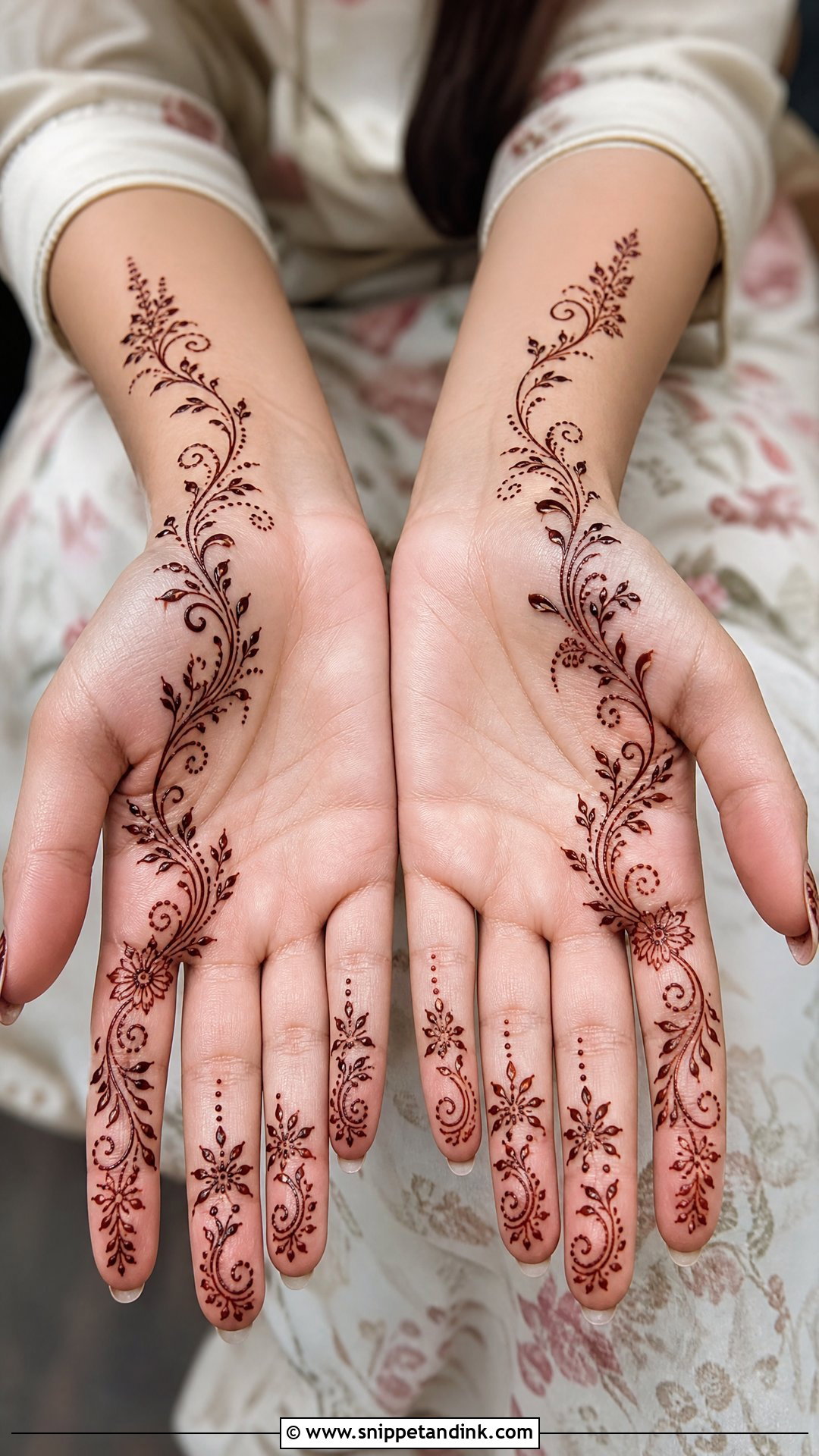 Simple Front Hand Mehndi Design With Vines - Snippet and Ink - 35 Simple Easy Front Hand Mehndi Designs