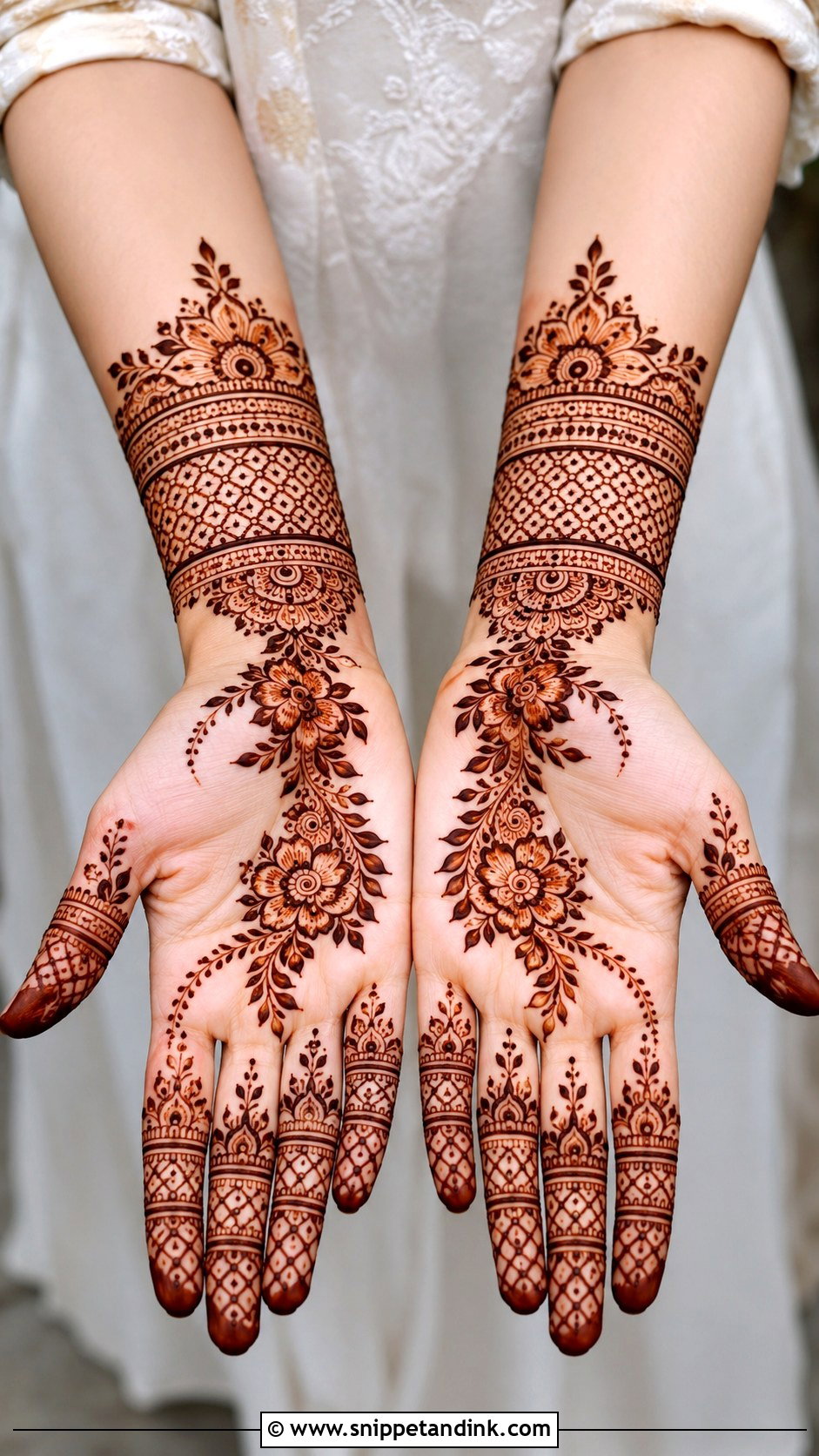 Simple Front Hand Mehndi Design With Wrist Cuff - Snippet and Ink - 35 Simple Front Hand Mehndi Designs