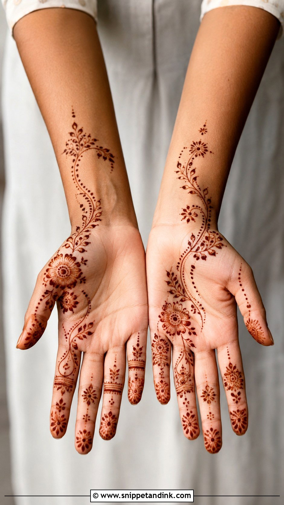 Simple Front Palm Mehndi Design With Negative Space - Snippet and Ink - 35 Simple Front Palm Mehndi Designs