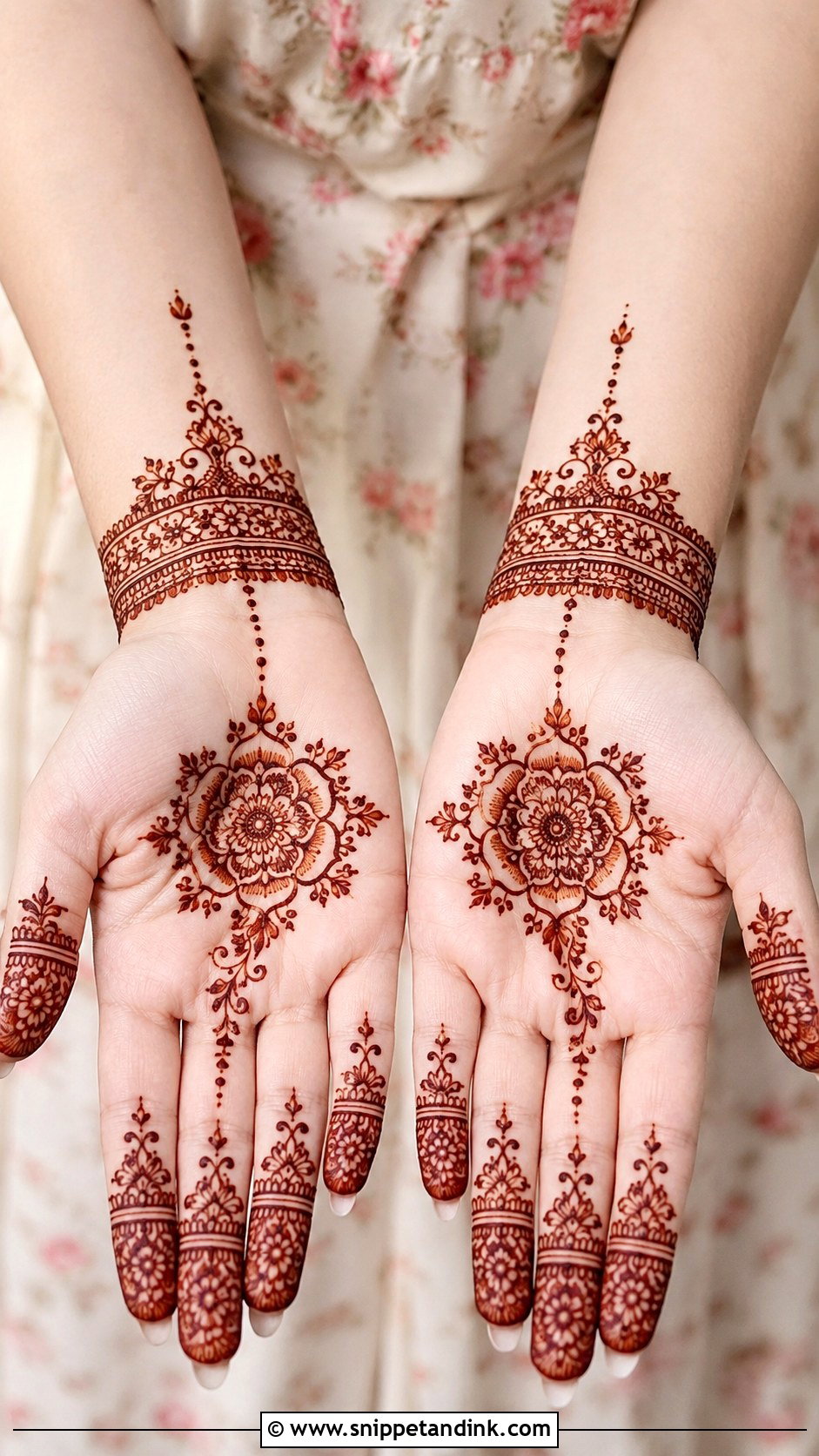 Simple Front Palm Mehndi Design With Wrist Band - Snippet and Ink - 35 Simple Front Palm Mehndi Designs