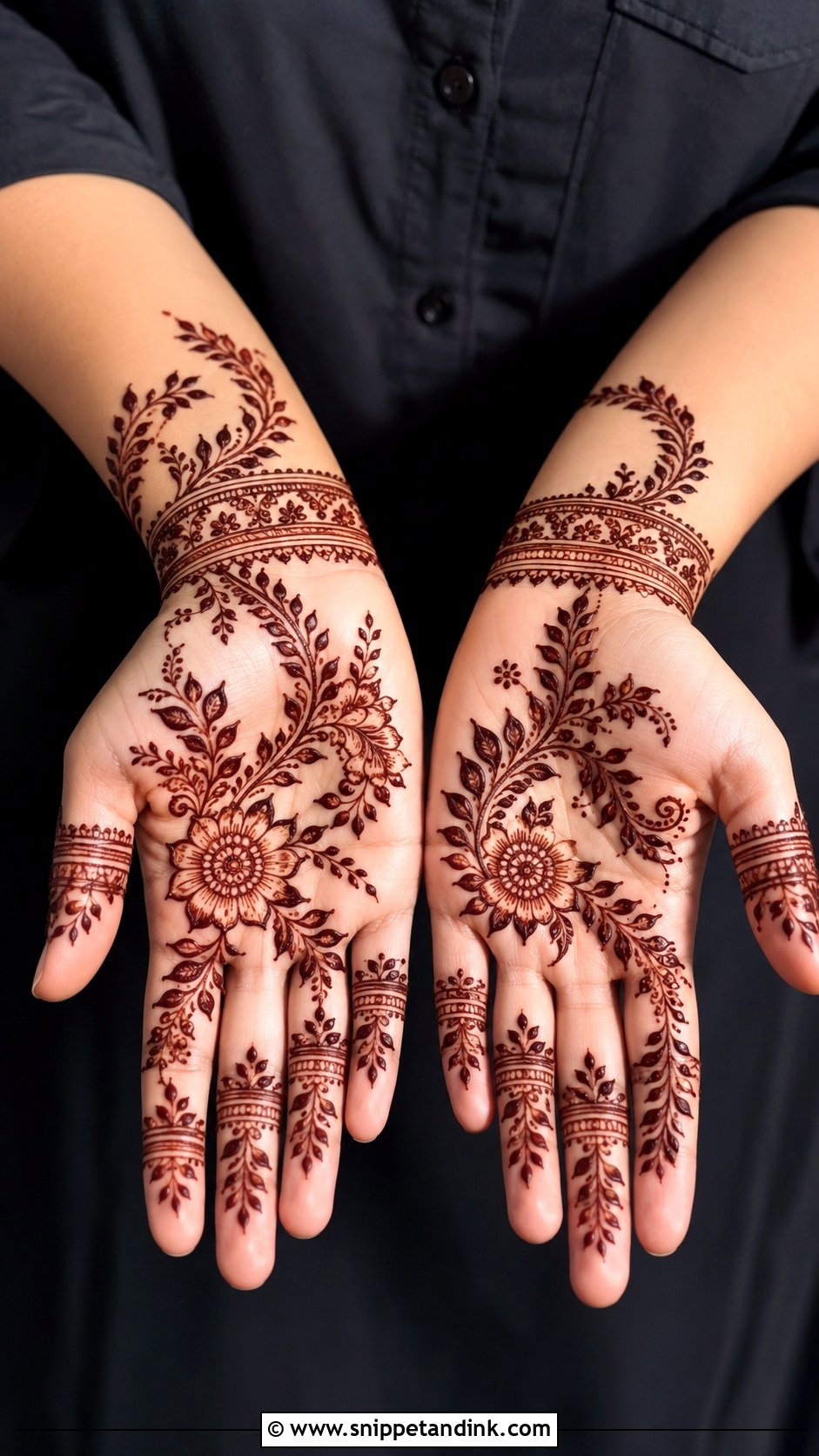 Simple Full Hand Mehndi Design With Leaves - Snippet and Ink - 35 Simple Full Hand Mehndi Designs