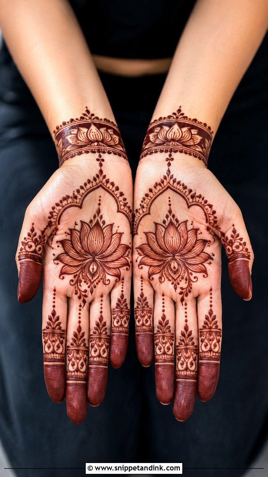 Simple Full Hand Mehndi Design With Lotus - Snippet and Ink - 35 Simple Full Hand Mehndi Designs