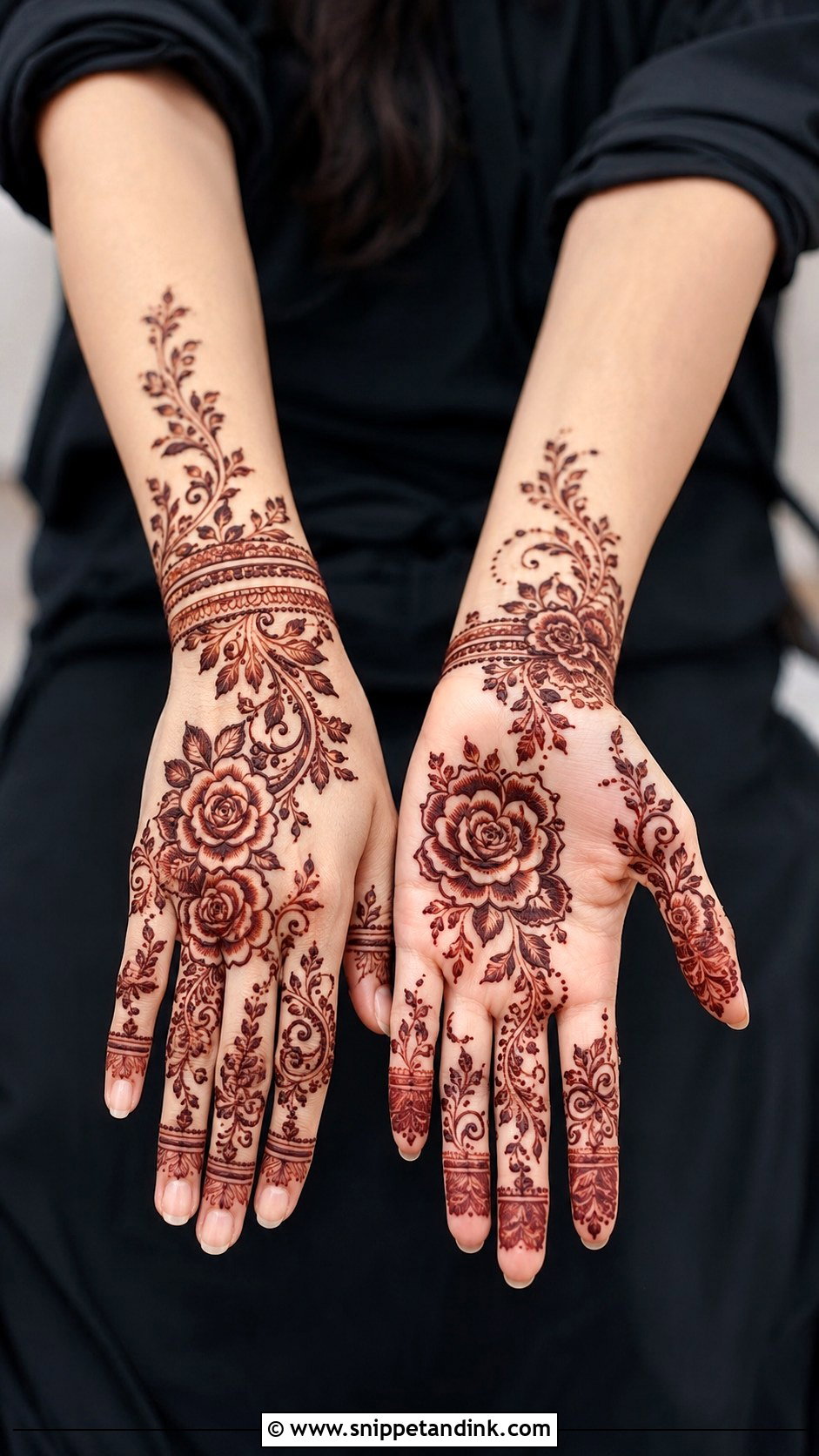 Simple Full Hand Mehndi Design With Rose - Snippet and Ink - 35 Simple Full Hand Mehndi Designs