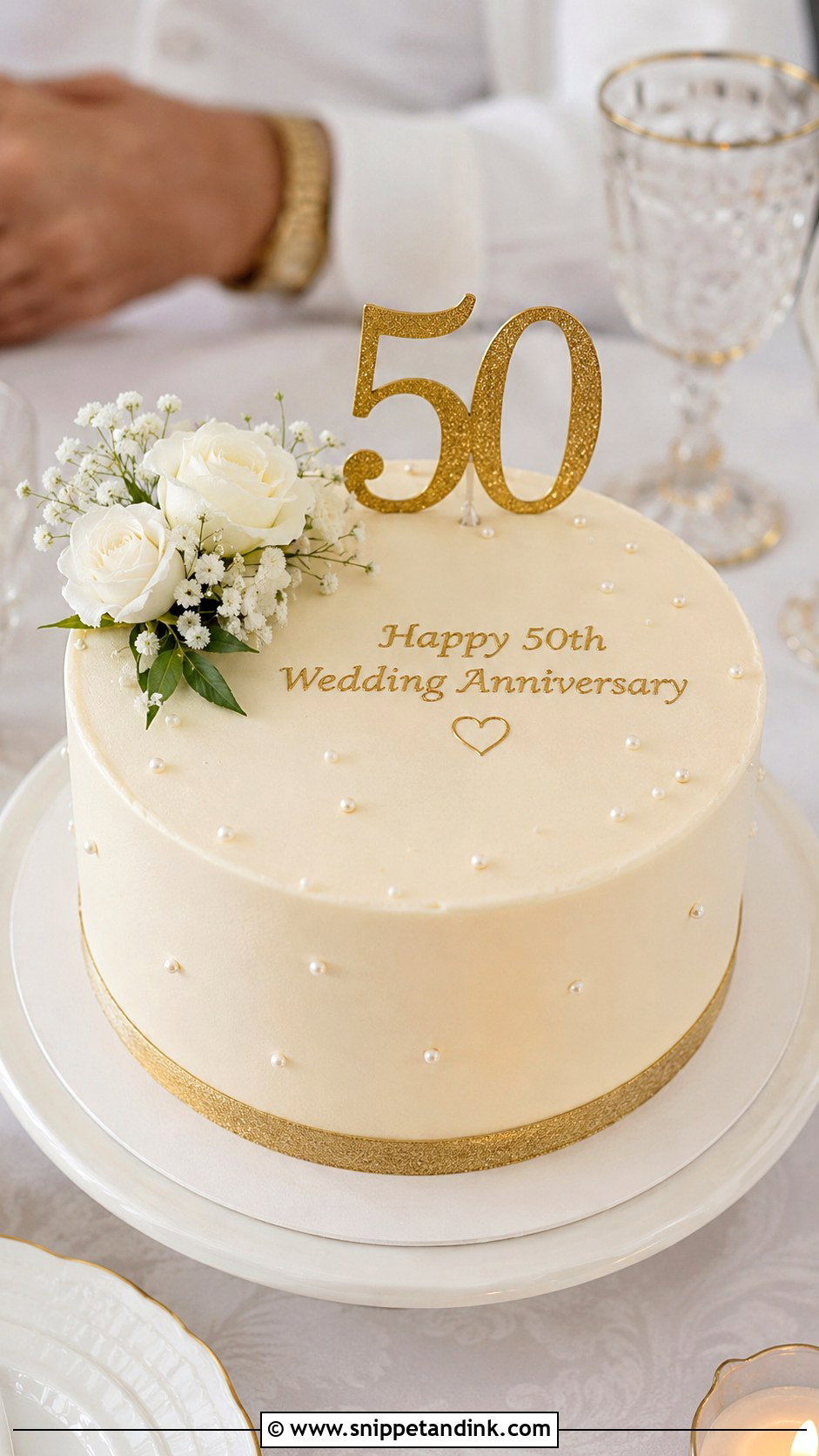 Simple Gold 50th Wedding Anniversary Cake - Snippet and Ink - 20 50th Wedding Anniversary Cake Ideas