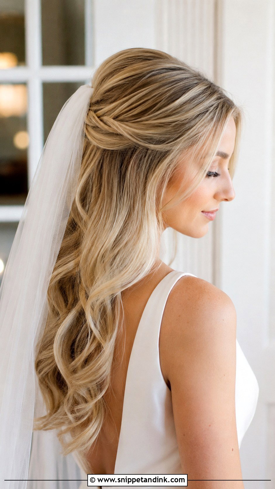 Simple Half Up Wedding Hair With Waves - Snippet and Ink - 15 Simple Half-Up Wedding Hairstyles