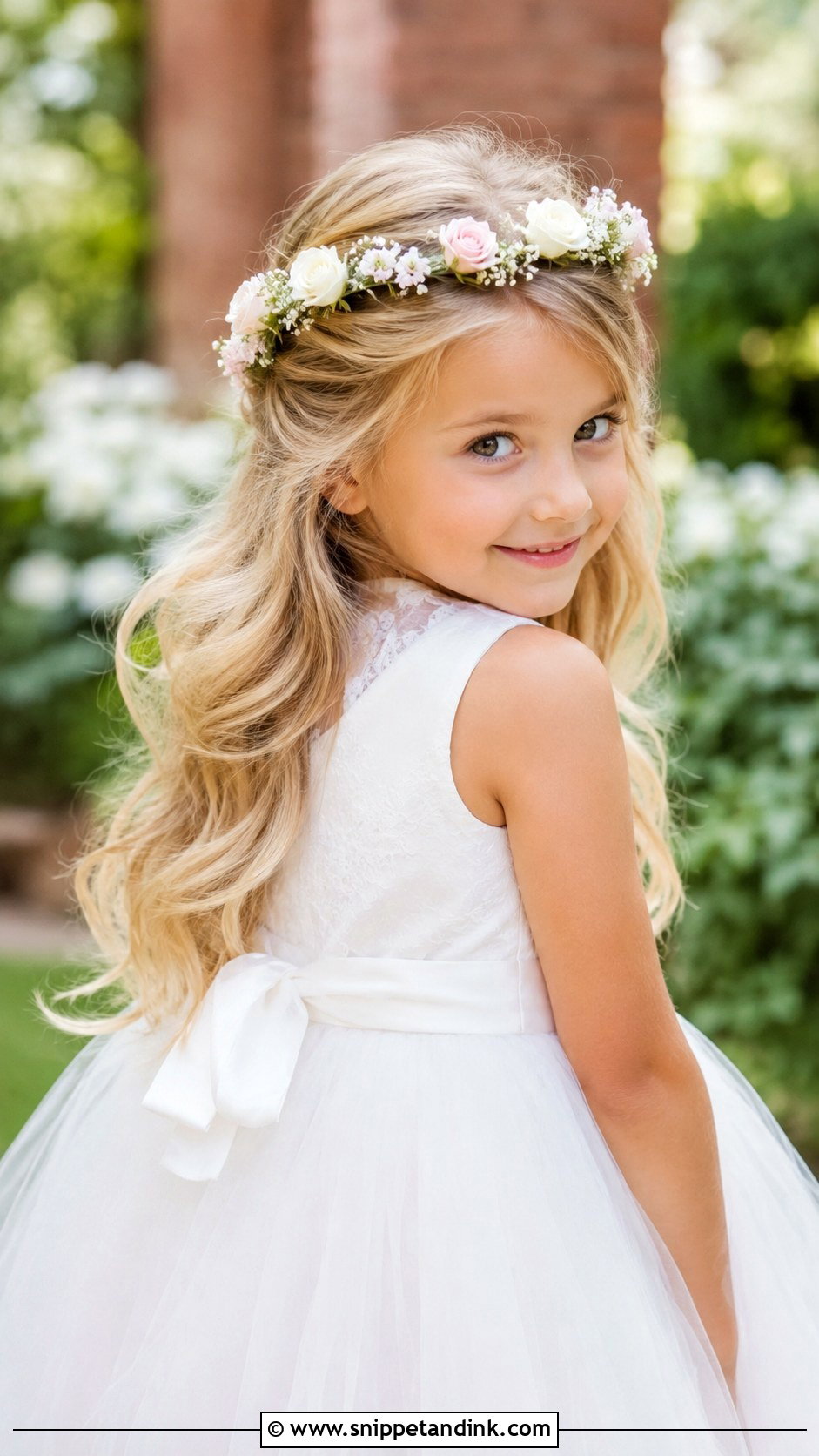 Simple Half Up With Flower Crown - Snippet and Ink - 25 Flowergirls Hairstyle Ideas