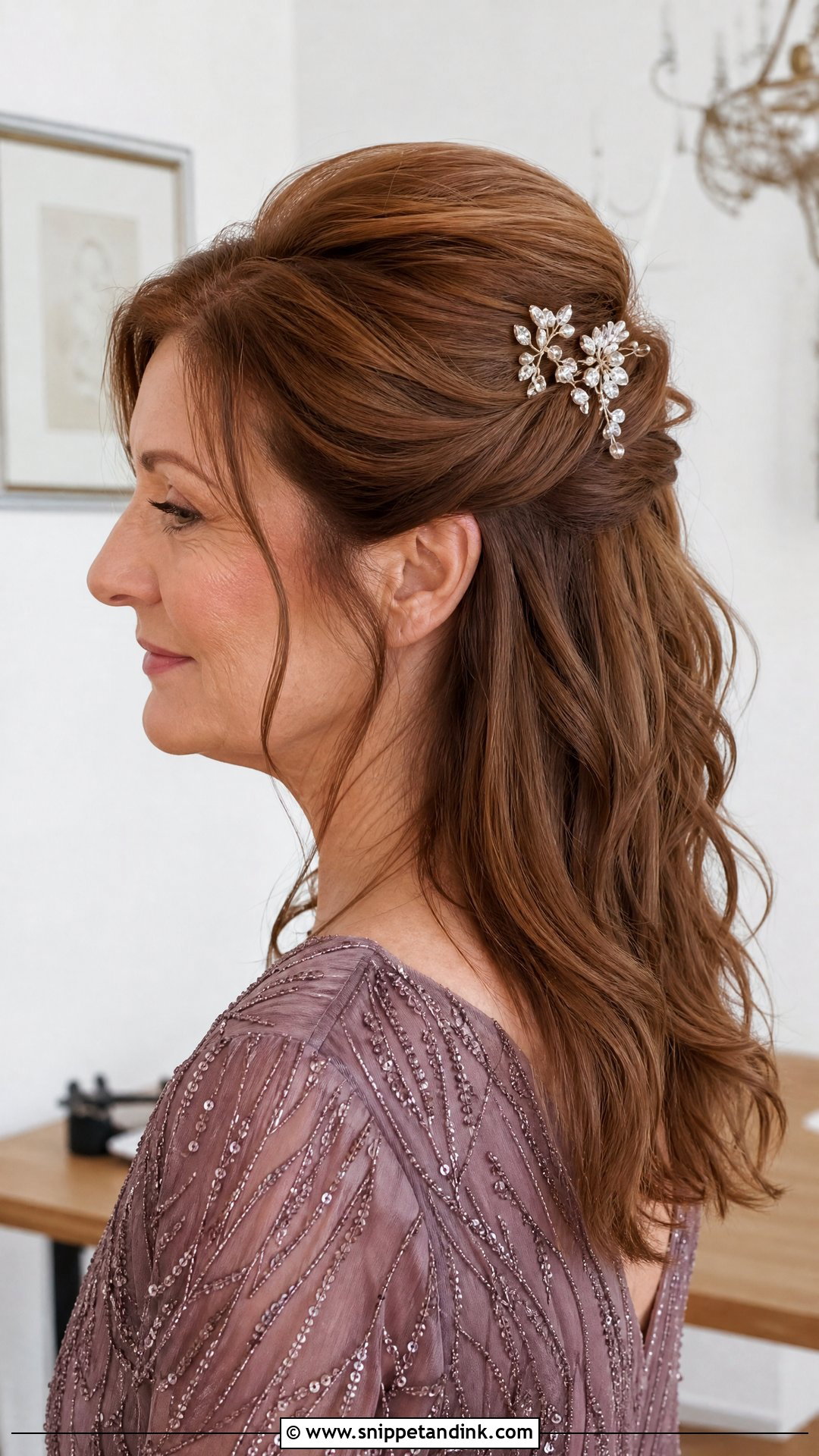 Simple Half Up With Sparkly Pins - Snippet and Ink - 20 Half-Up Mother of Bride Hairstyles