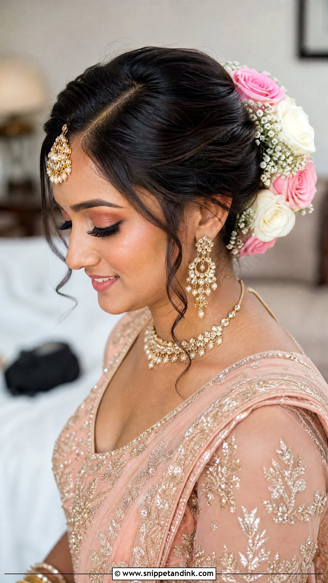 Simple Indian Bridal Bun With Roses - Snippet and Ink - 20 Simple Indian Bridal Hairstyles