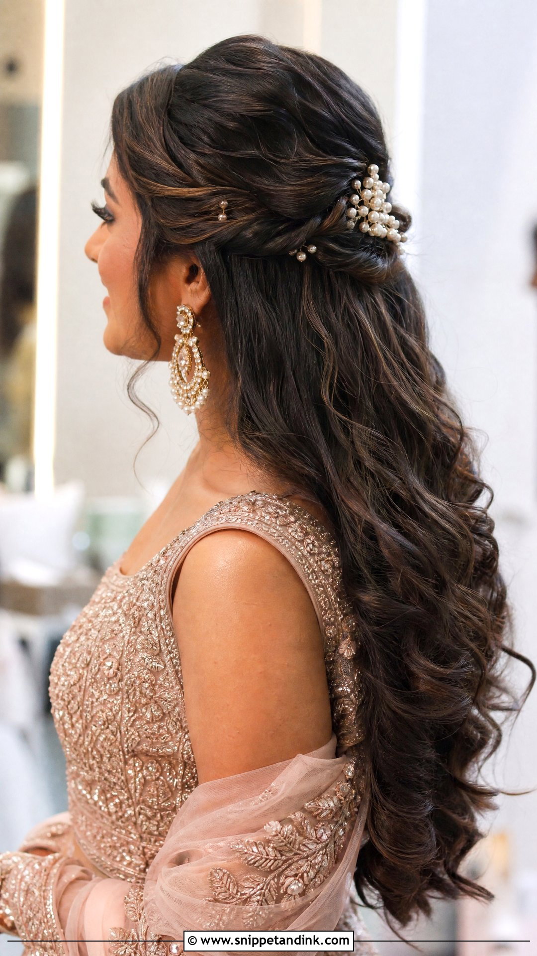 Simple Indian Bridal Half Up Hairstyle - Snippet and Ink - 20 Simple Indian Bridal Hairstyles
