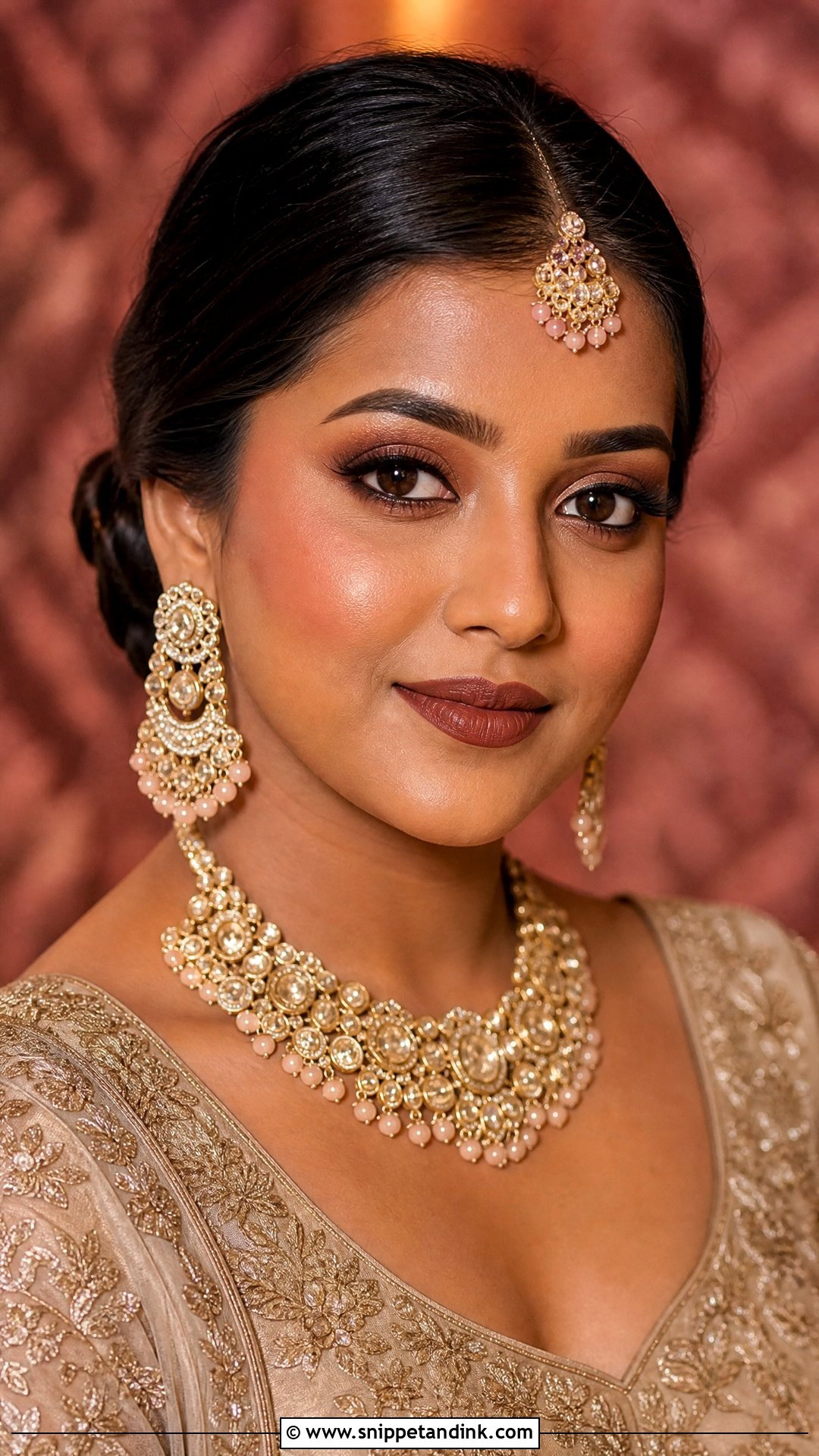 Simple Indian Bridal Look With Brown Lip - Snippet and Ink - 20 Simple Indian Bridal Look Ideas