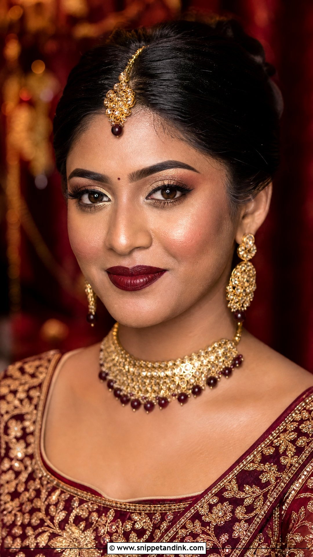 Simple Indian Bridal Look With Maroon Lip - Snippet and Ink - 20 Simple Indian Bridal Look Ideas