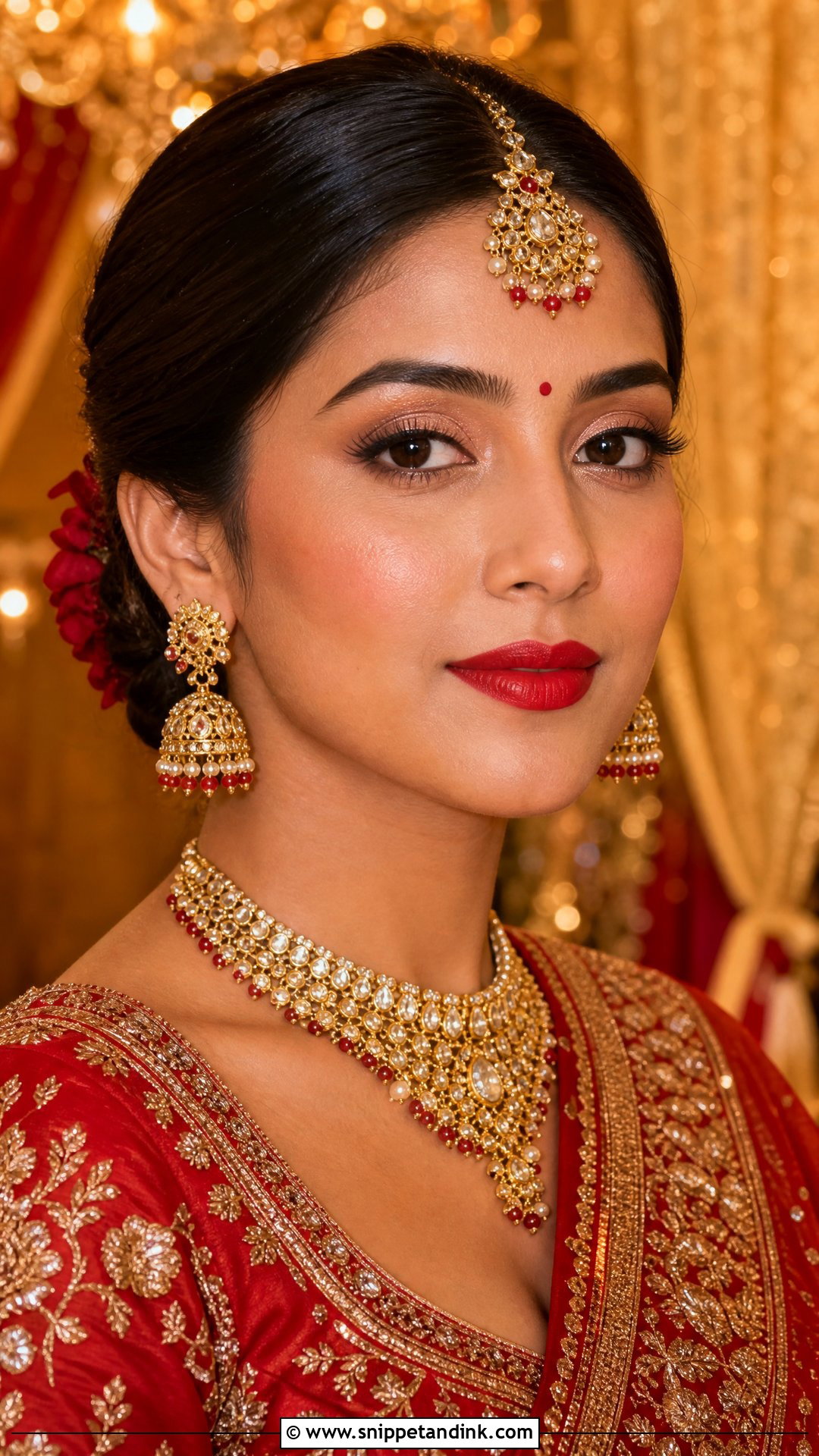 Simple Indian Bridal Look With Red Lip - Snippet and Ink - 20 Simple Indian Bridal Look Ideas