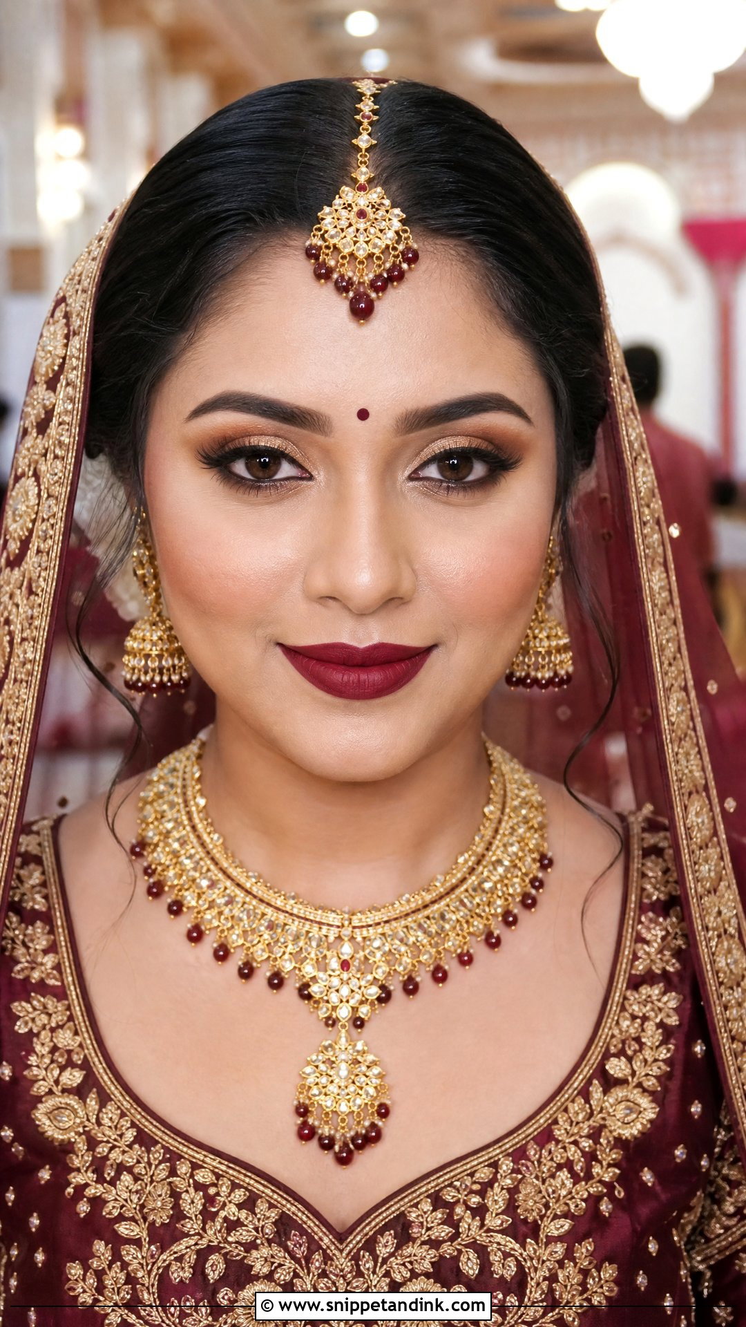 Simple Indian Bridal Makeup With Maroon Lip - Snippet and Ink - 20 Simple Indian Bridal Makeup Ideas