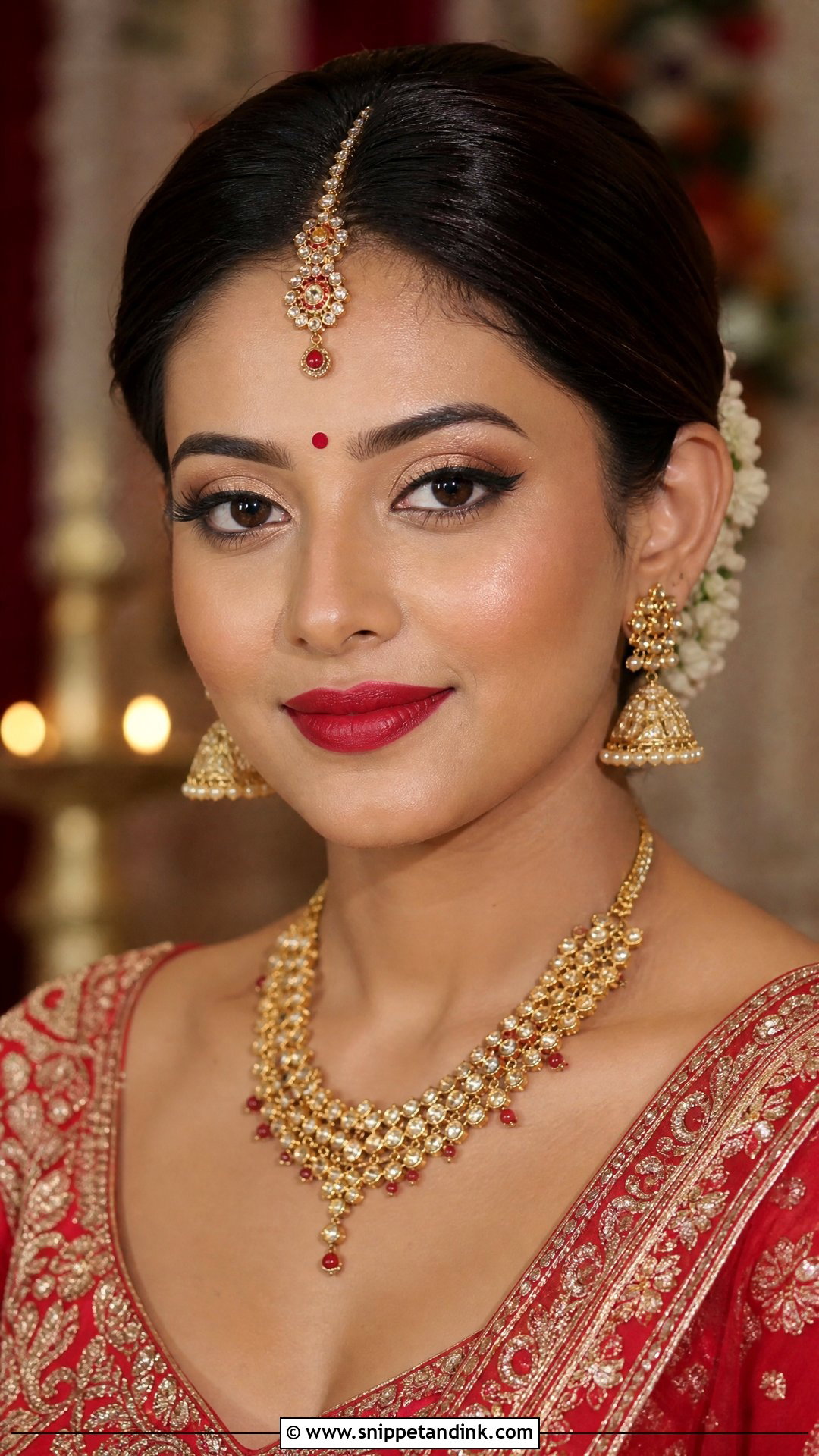 Simple Indian Bridal Makeup With Red Lip - Snippet and Ink - 20 Simple Indian Bridal Makeup Ideas