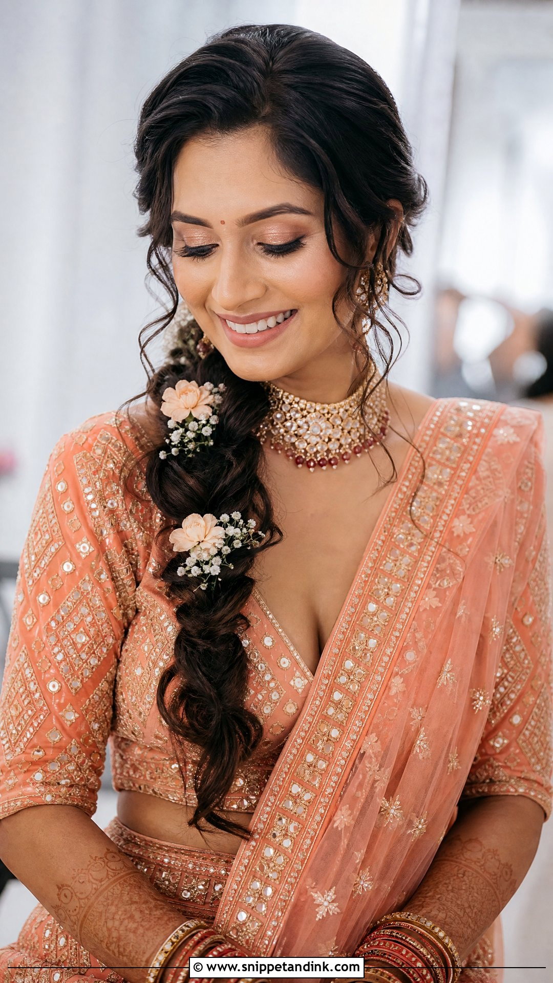 Simple Indian Bridal Side Braid - Snippet and Ink - 20 Simple Indian Bridal Hairstyles