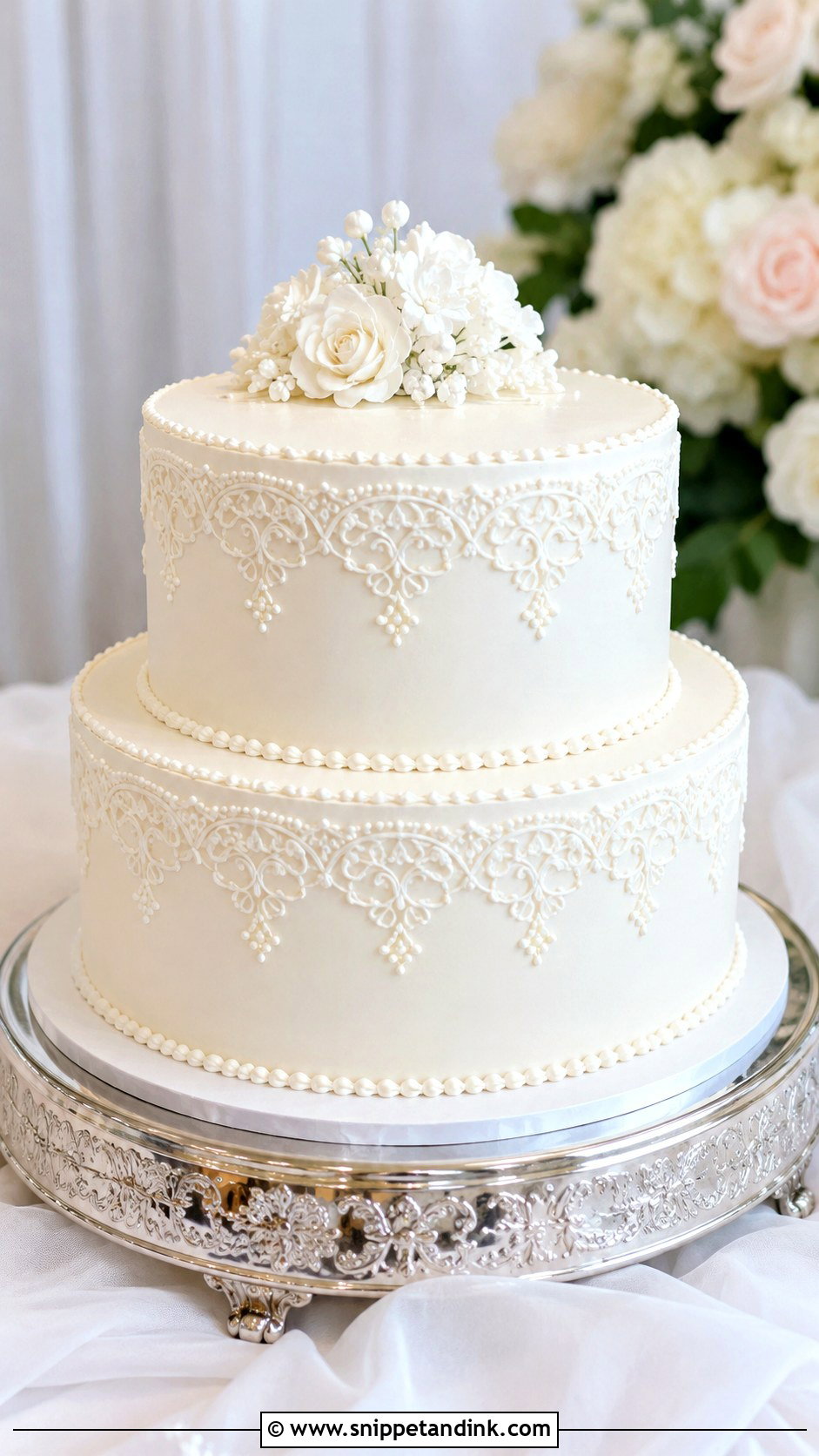 Simple Lace Wedding Cake Piping - Snippet and Ink - 25 Simple Wedding Cake Piping