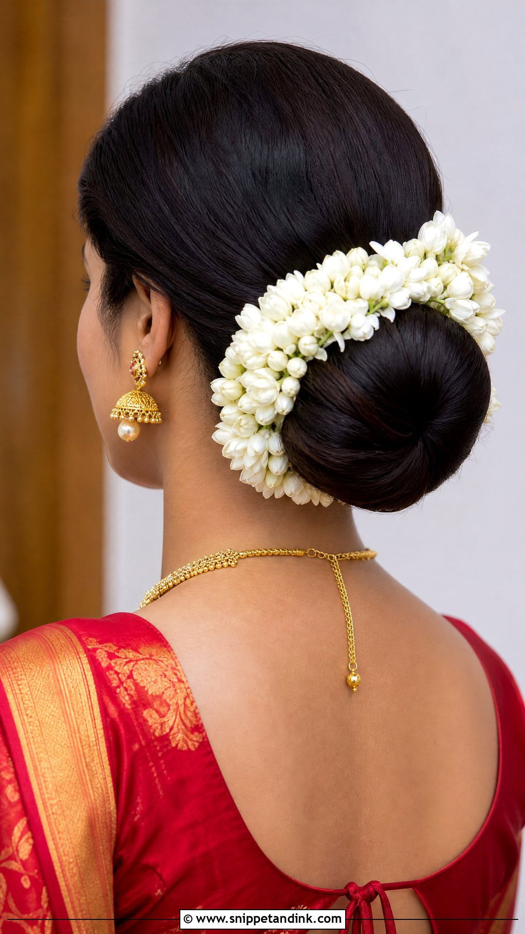 Simple Low Bun With Gajra - Snippet and Ink - 20 Easy Self Indian Hairstyles for Wedding