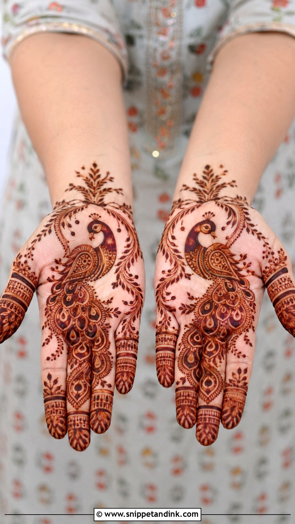 Simple Peacock Front Palm Mehndi Design - Snippet and Ink - 35 Simple Front Palm Mehndi Designs