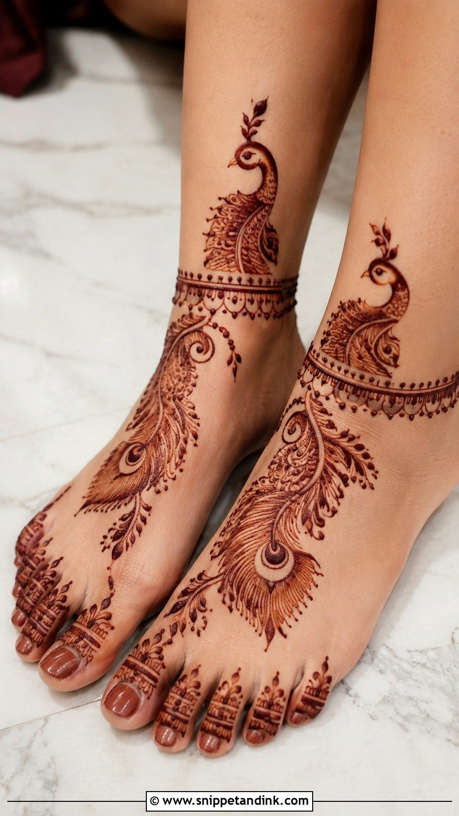 Simple Peacock Leg Mehndi Design - Snippet and Ink - 35 Simple Easy Leg Mehndi Designs
