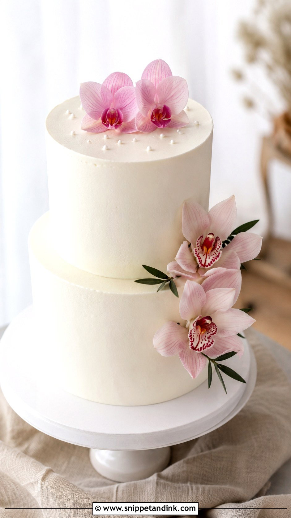Simple Pink Orchid Wedding Cake - Snippet and Ink - 35 Pink Orchid Wedding Cake Ideas