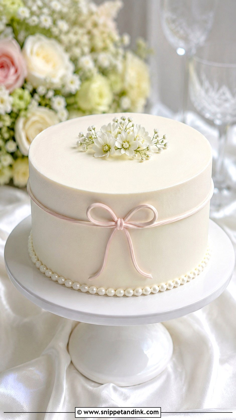 Simple Piped Bow Wedding Cake - Snippet and Ink - 25 Simple Wedding Cake Piping