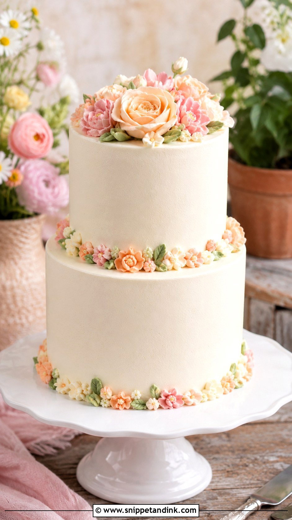 Simple Piped Flower Border Wedding Cake - Snippet and Ink - 25 Simple Wedding Cake Piping