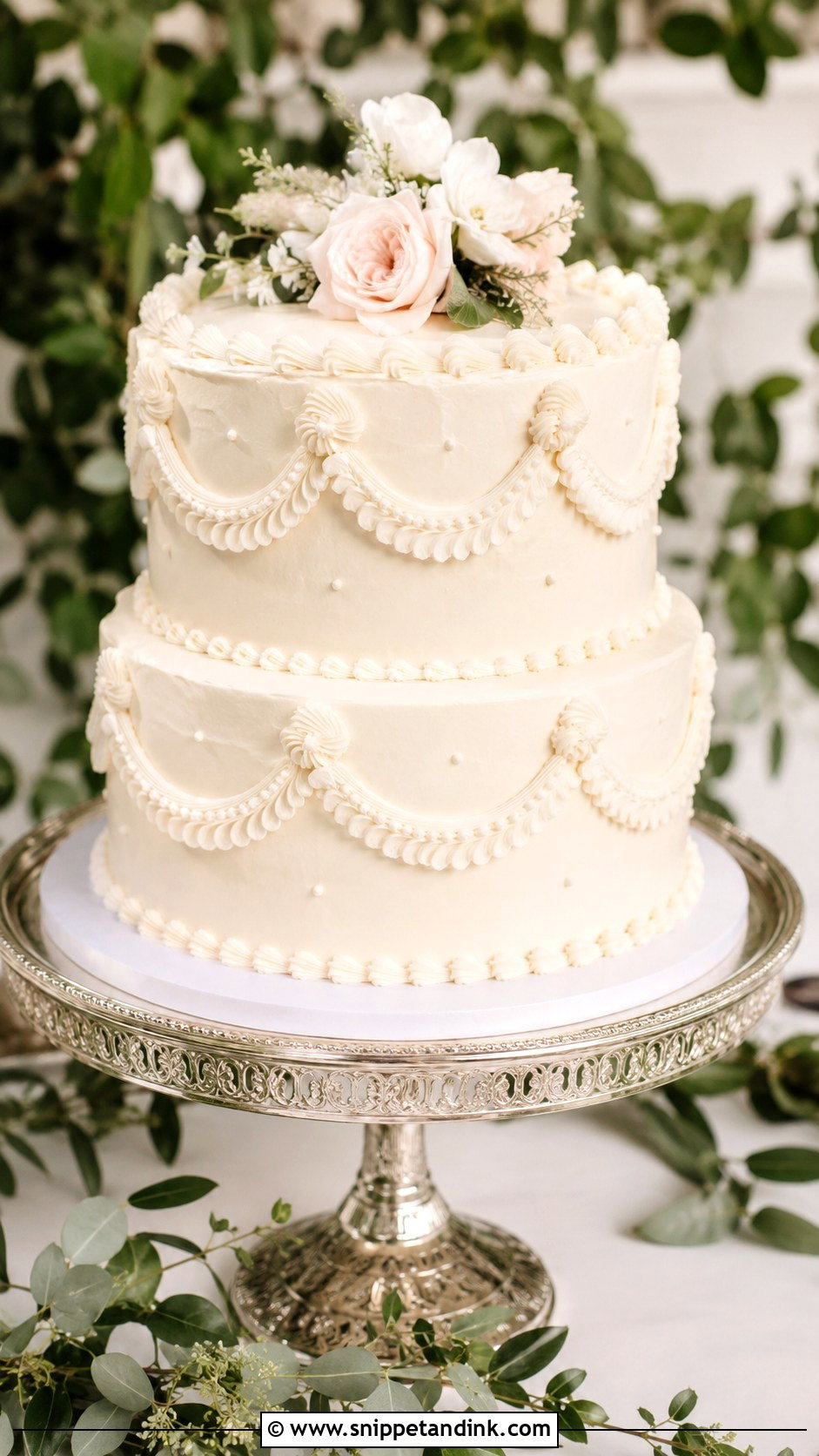 Simple Piped Garland Wedding Cake - Snippet and Ink - 25 Simple Wedding Cake Piping
