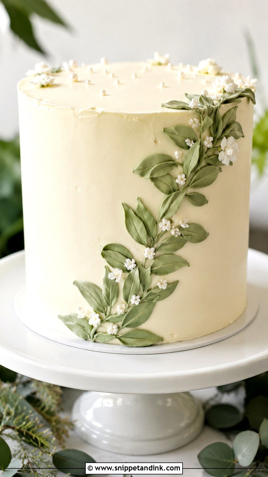 Simple Piped Leaf Wedding Cake - Snippet and Ink - 25 Simple Wedding Cake Piping