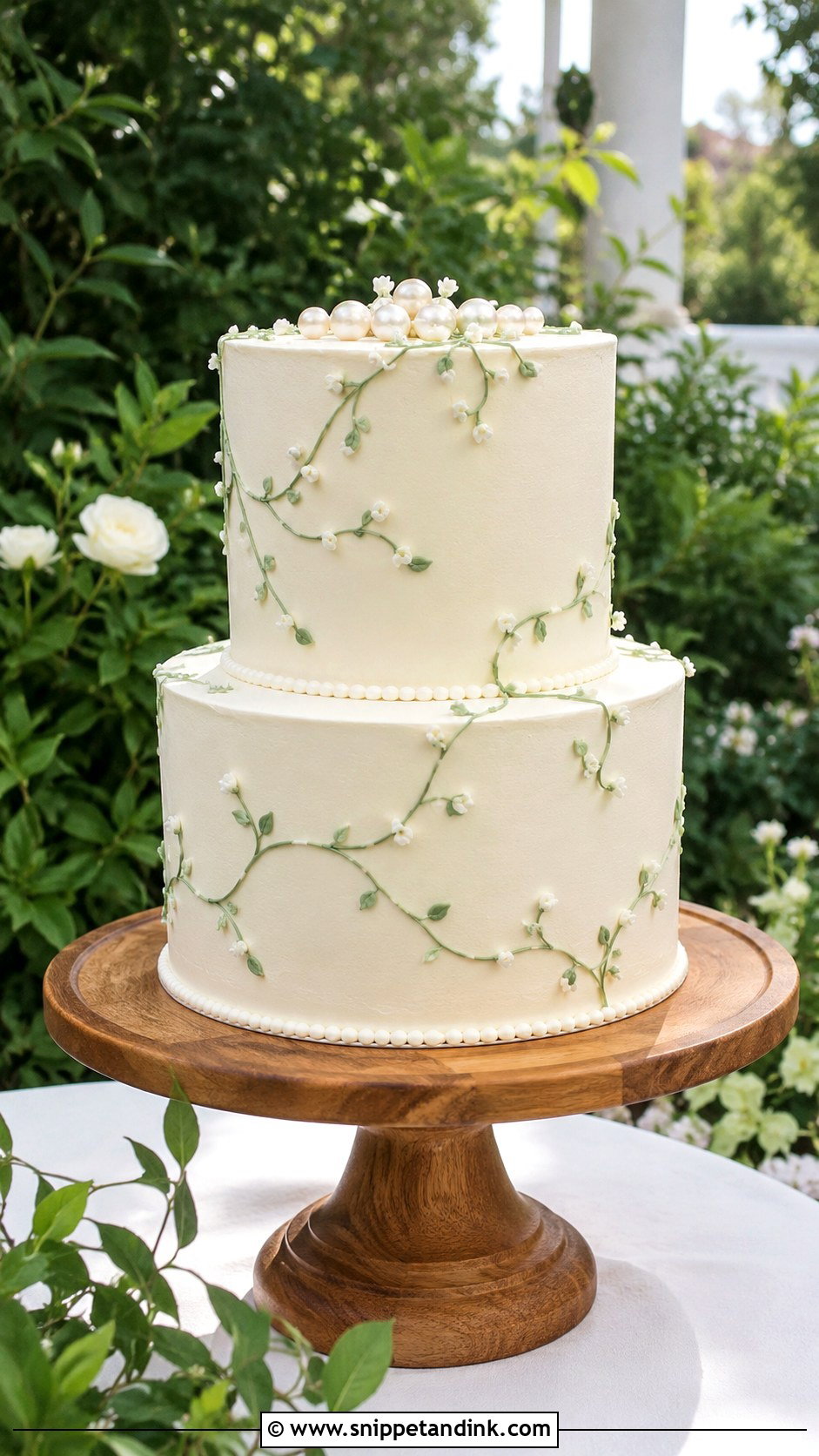 Simple Piped Vine Wedding Cake - Snippet and Ink - 25 Simple Wedding Cake Piping