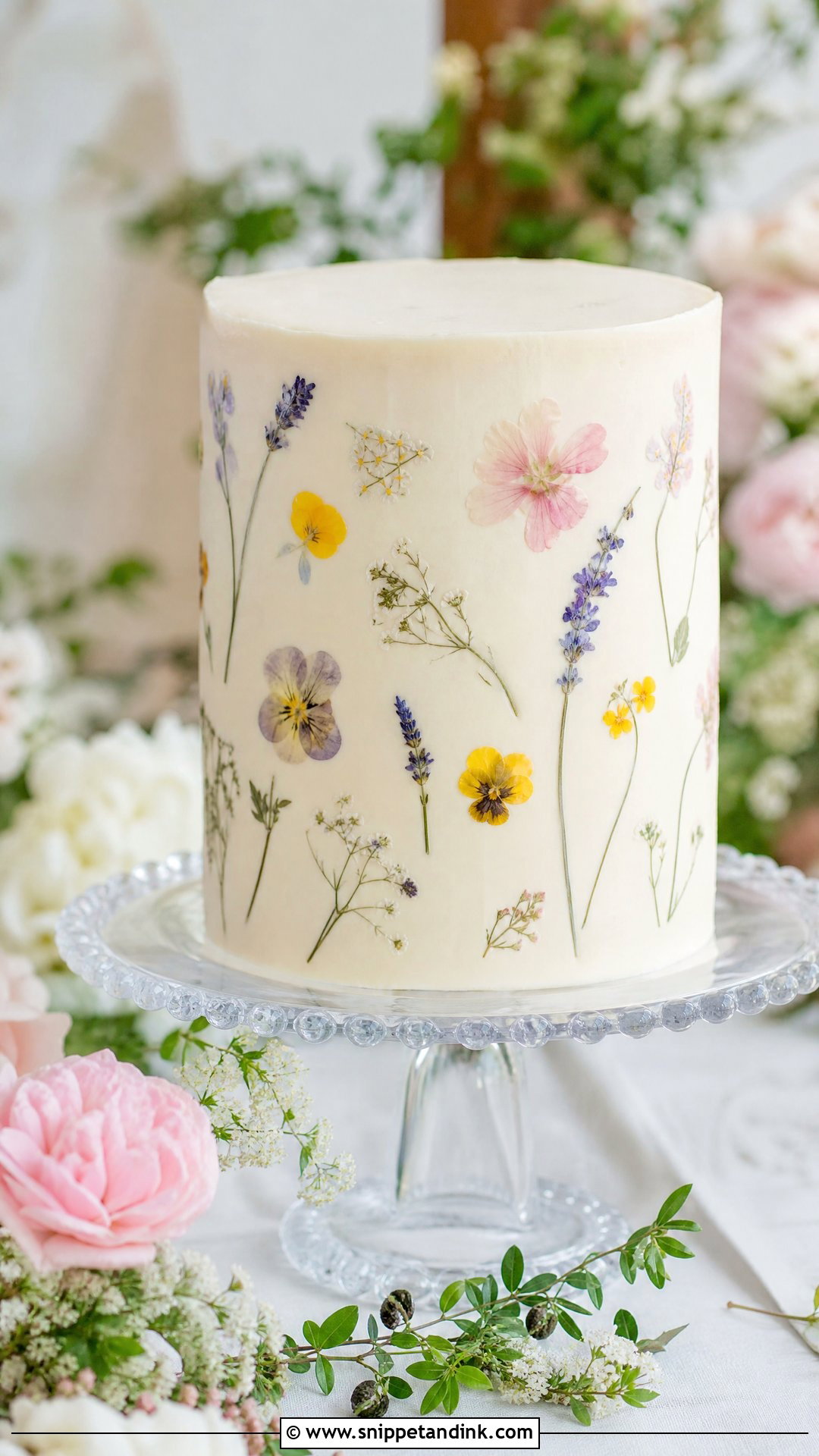 Simple Pressed Flower Wedding Cake - Snippet and Ink - 25 Simple Wedding Cakes