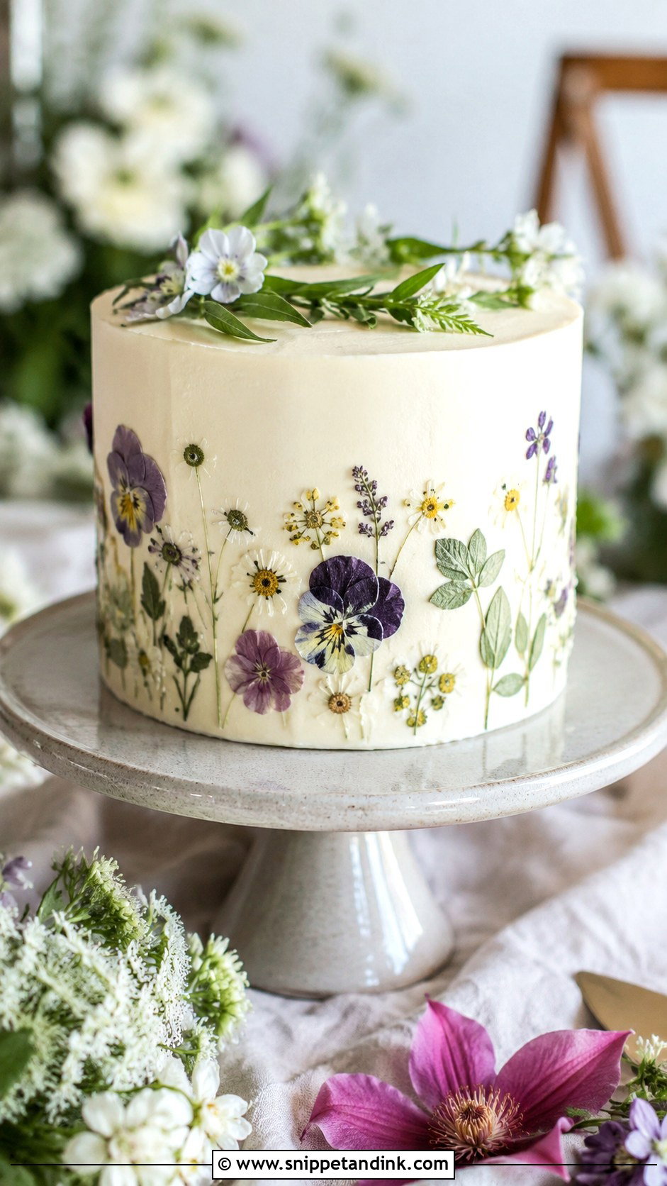 Simple Pressed Flower Wedding Cake - Snippet and Ink - 20 Unique Simple Cake Designs for Wedding