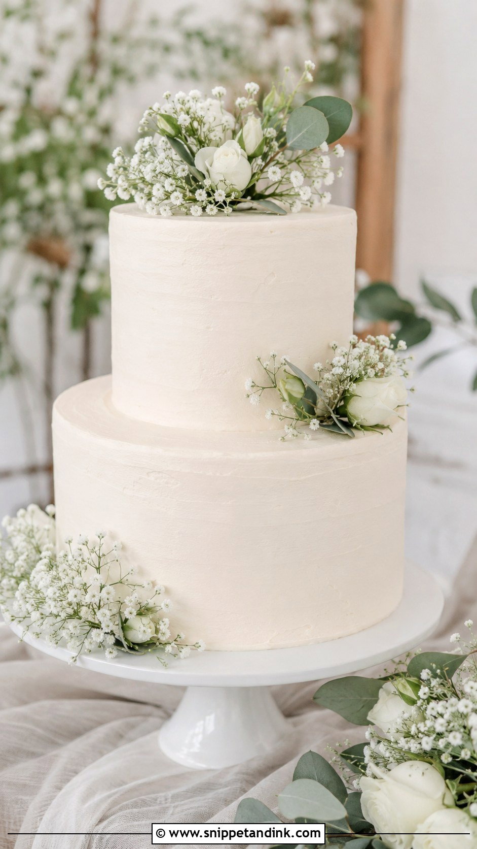 Simple Two Tier Wedding Cake With Babys Breath - Snippet and Ink - 30 Simple Two Tiered Wedding Cakes