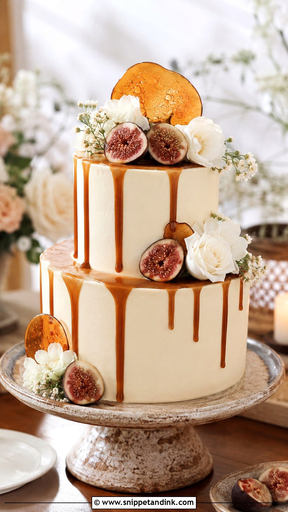 Simple Two Tier Wedding Cake With Caramel Drip - Snippet and Ink - 30 Simple Two Tiered Wedding Cakes