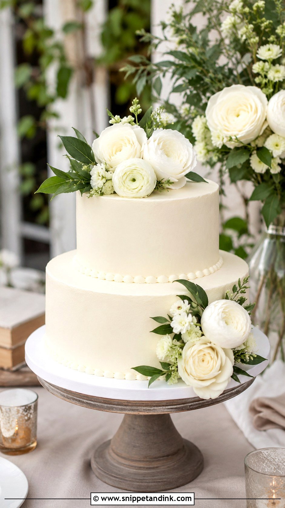 Simple Two Tier Wedding Cake With Fresh Flowers - Snippet and Ink - 30 Simple Two Tiered Wedding Cakes