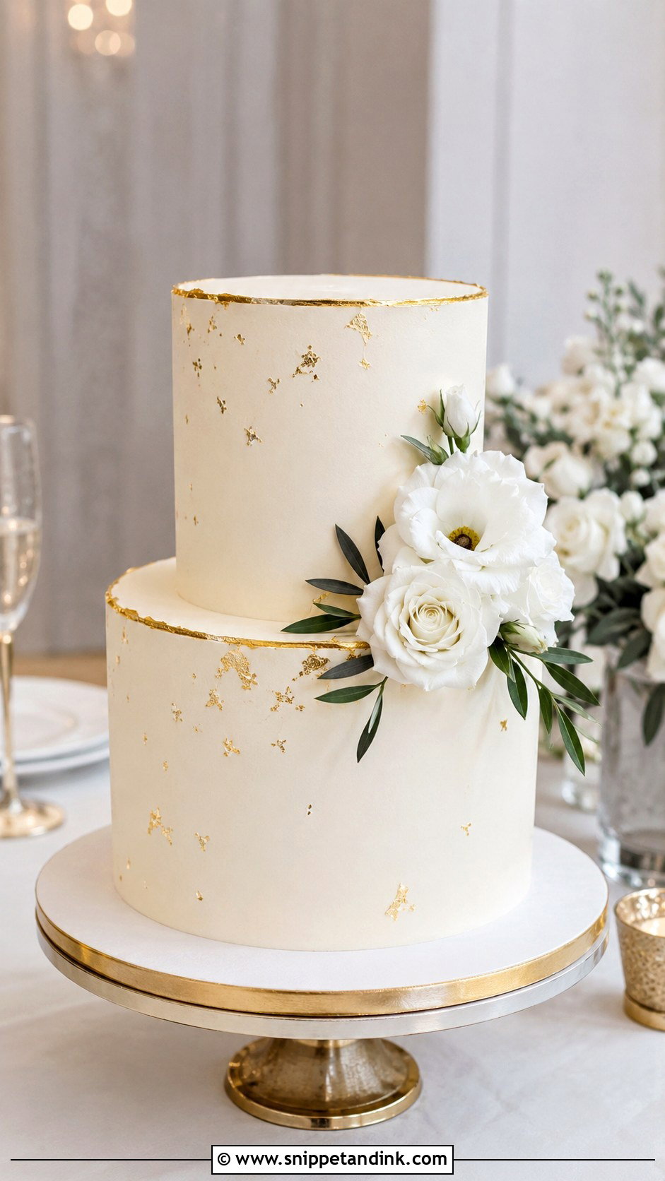 Simple Two Tier Wedding Cake With Gold Accents - Snippet and Ink - 30 Simple Two Tiered Wedding Cakes