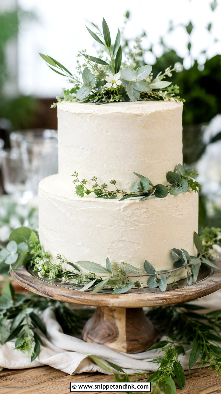 Simple Two Tier Wedding Cake With Greenery - Snippet and Ink - 30 Simple Two Tiered Wedding Cakes