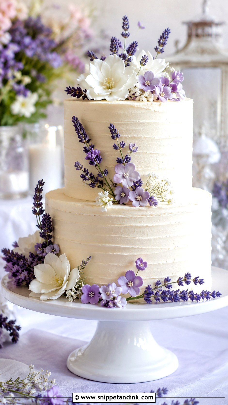 Simple Two Tier Wedding Cake With Lavender Flowers - Snippet and Ink - 30 Simple Two Tiered Wedding Cakes