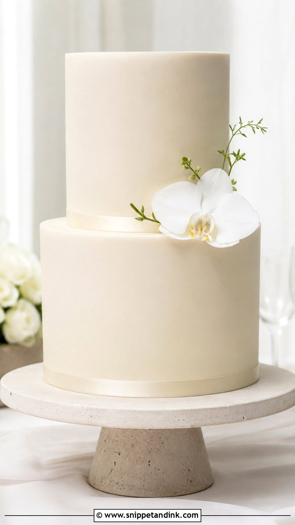 Simple Two Tier Wedding Cake With Minimalist Flowers - Snippet and Ink - 30 Simple Two Tiered Wedding Cakes