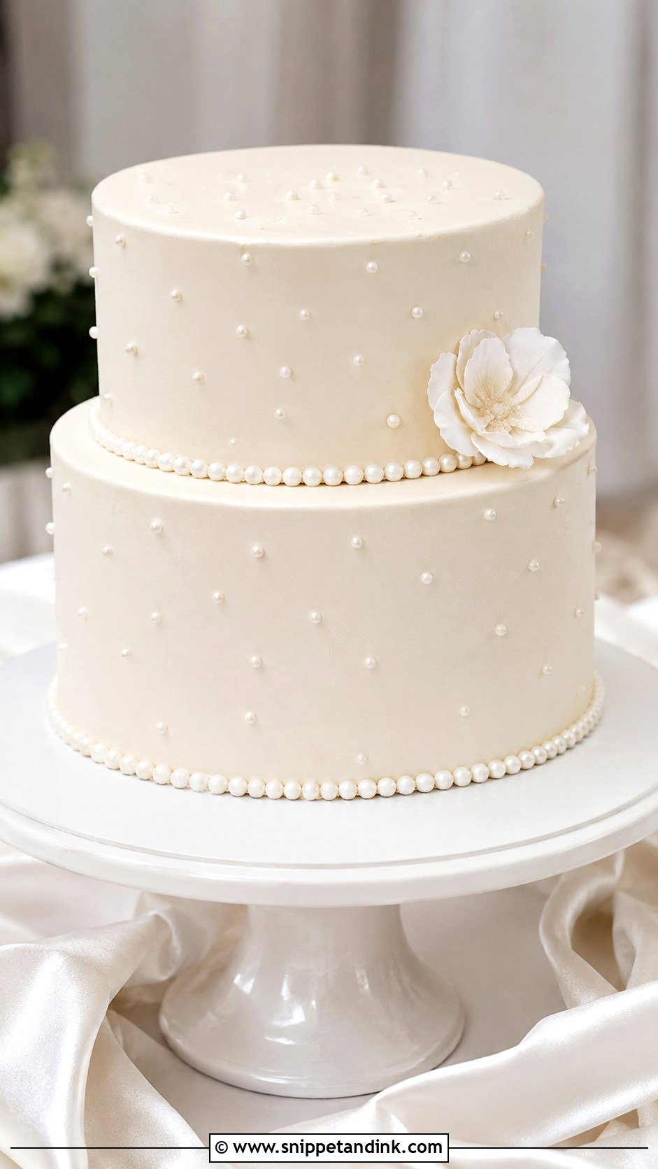 Simple Two Tier Wedding Cake With Pearl Details - Snippet and Ink - 30 Simple Two Tiered Wedding Cakes