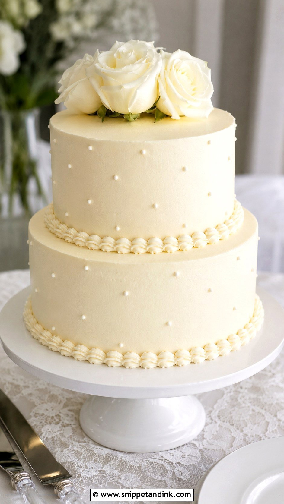 Simple Two Tier Wedding Cake With Piped Border - Snippet and Ink - 30 Simple Two Tiered Wedding Cakes