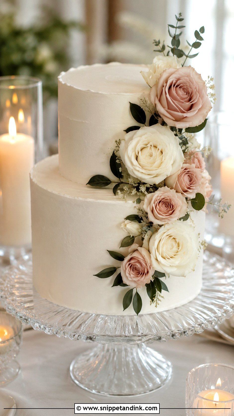 Simple Two Tier Wedding Cake With Roses - Snippet and Ink - 30 Simple Two Tiered Wedding Cakes