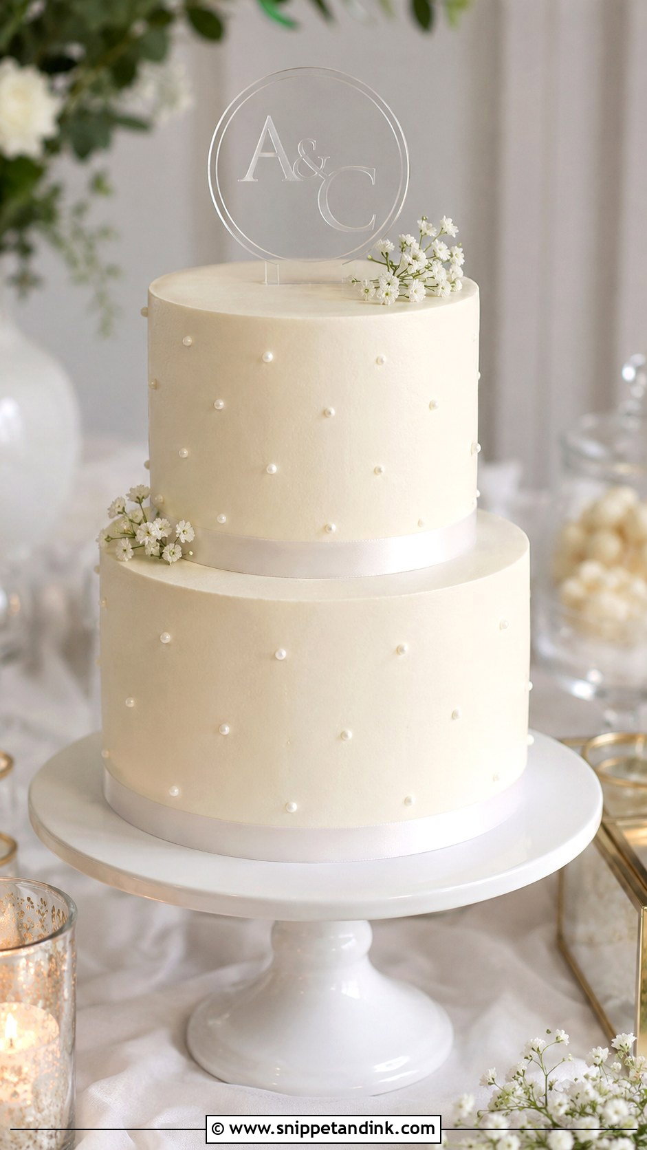 Simple Two Tier Wedding Cake With Small Topper - Snippet and Ink - 30 Simple Two Tiered Wedding Cakes